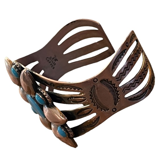 Vintage Bell Trading Post Native Southwestern Copper turquoise Bangle bracelet - Picture 4 of 7